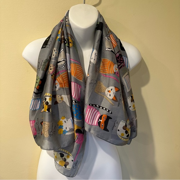 New Style Wear Character CAT SCARF Silk Blend - Picture 3 of 8
